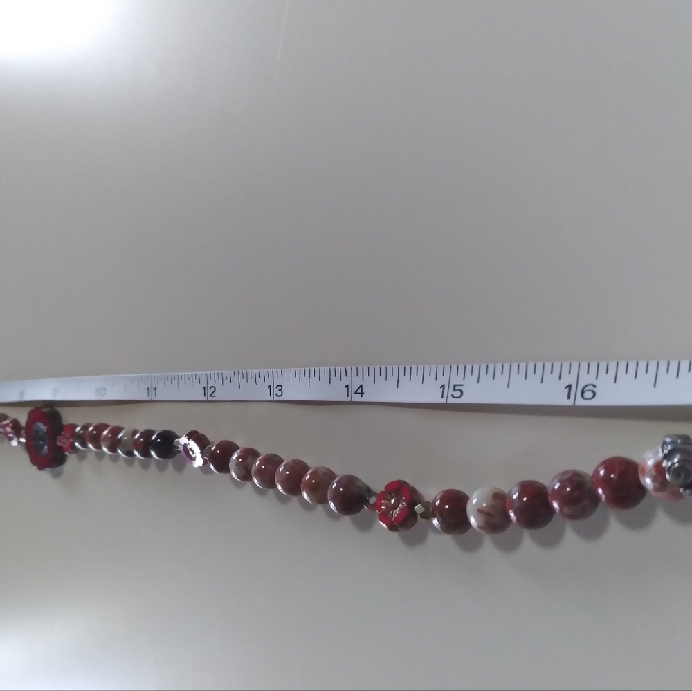 ✨️17" Picasso Jasper & Czech Glass🌺Flower Necklace ✨️ - Picture 9 of 9